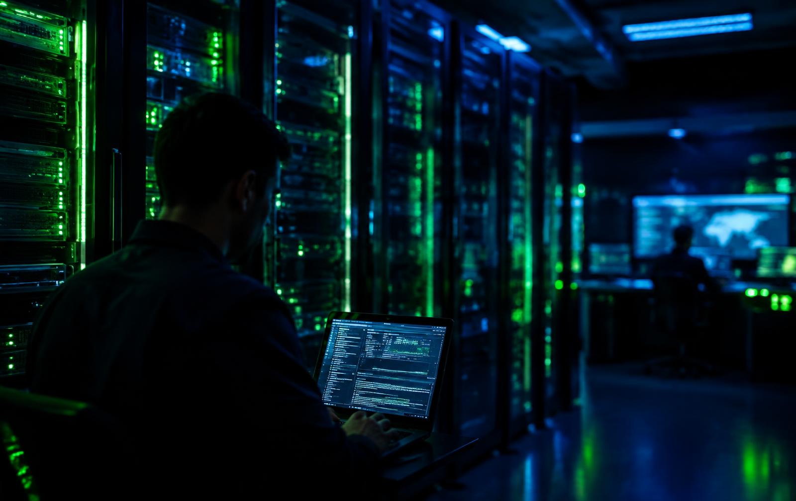 Technician working in a server room